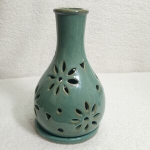 Studio Pottery Pear Shaped  with Cut out Flowers Candle Holder Tea Light